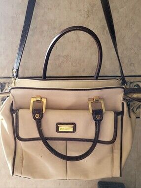 Vintage Studio Works Multi-Compartment Satchel Bag - Cream/Brown